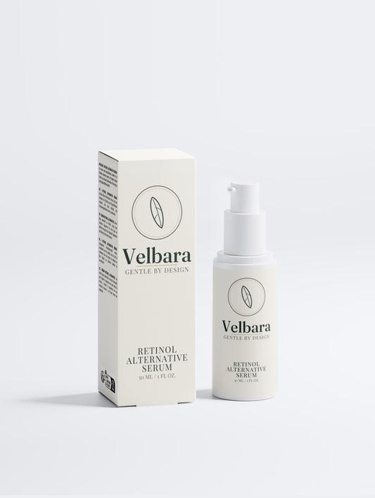 Velbara Retinol Alternative Serum box and bottle side by side